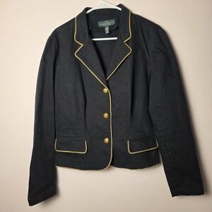 Lauren Ralph Lauren Black Blazer Gold Trim & Crest Buttons Size 16